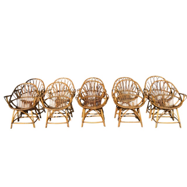 1960s Vintage Rattan Armchairs, 1960s, France, Set of 10 For Sale - Image 5 of 18