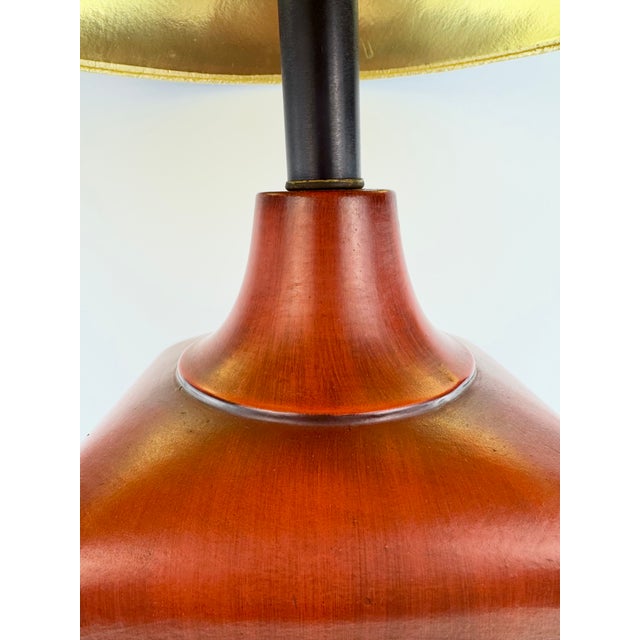Chinoiserie Vintage Chinoiserie Red and Black Ceramic Table Lamp With Gold-Lined Shade For Sale - Image 3 of 14
