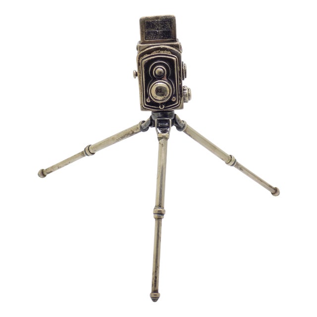 Vintage Italian Handmade Silver Tripod Camera Long Figurine, 1960s For Sale