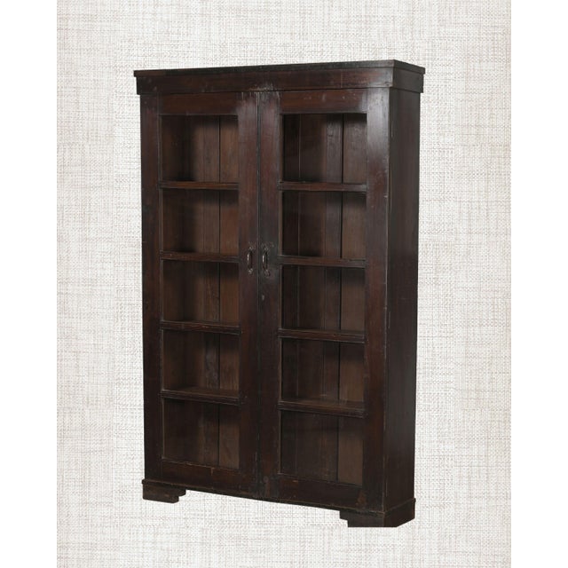 Antique Dark Teak Wood Cabinet | Vintage Indian Armoire | Glass Display Cabinet | Rustic Home Decor For Sale - Image 6 of 6