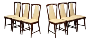 Osvaldo Borsani Attributed, Mahogany, Brass, Leather, Dining Chairs, Italy, 1950s - Set of 6