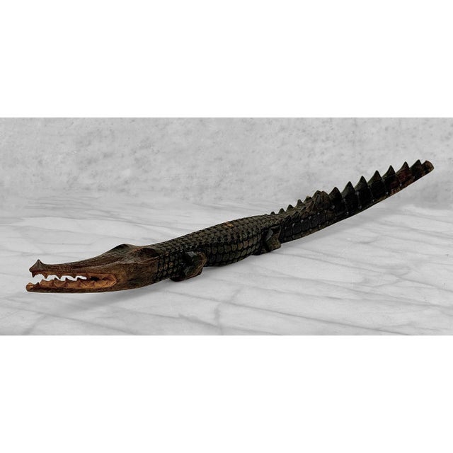Vintage 23" African Crocodile Wood Carved Sculpture For Sale - Image 4 of 10