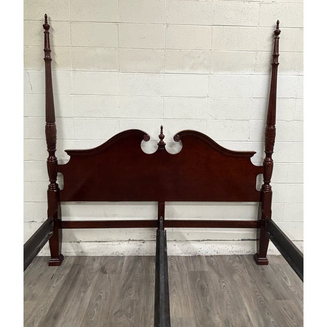 Wood Vintage King Size Universal Furniture Chippendale Carved Four Poster Rice Bed For Sale - Image 7 of 11