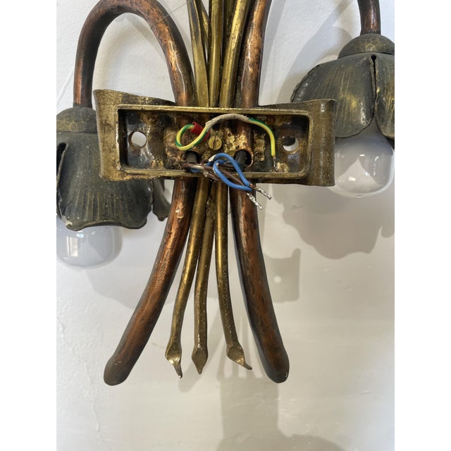 Floral Wall Lamp in Copper and Brass, 1960s For Sale - Image 10 of 11