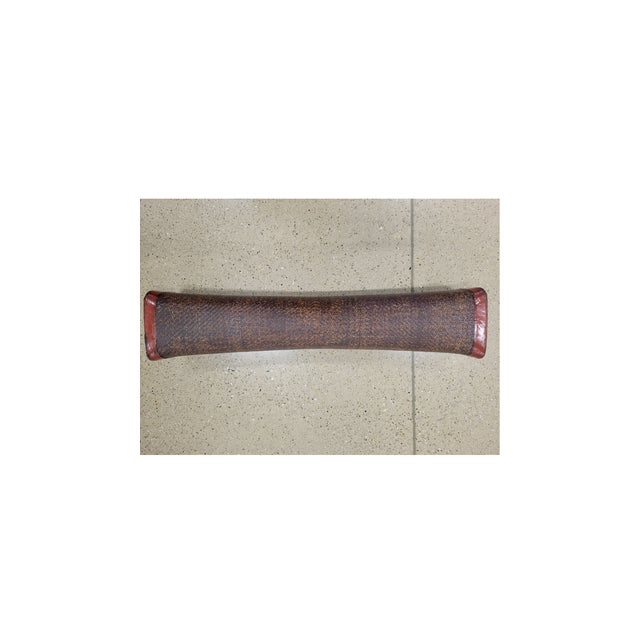Mid 19th Century Antique 19th Century Chinese Woven Rattan Opium Pillow With Red Lacquered Ends For Sale - Image 5 of 6