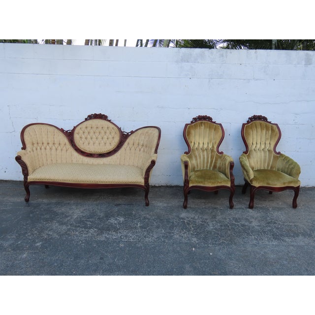 Victorian Style Carved Solid Mahogany Sofa Couch 6360 For Sale - Image 14 of 15