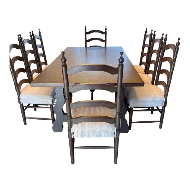 1940s Spanish Style Mahogany Dining Table + Matching 8 Chairs For Sale