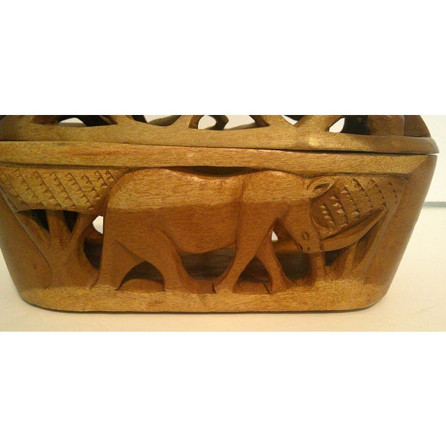 African Vintage Carved Wood Box With Lid Hand Carved African Safari Animals as Is / Read For Sale - Image 3 of 12