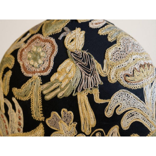 Abstract Vintage Hand Needlepoint Embroidery Bird & Flowers Design Footstool For Sale - Image 3 of 4