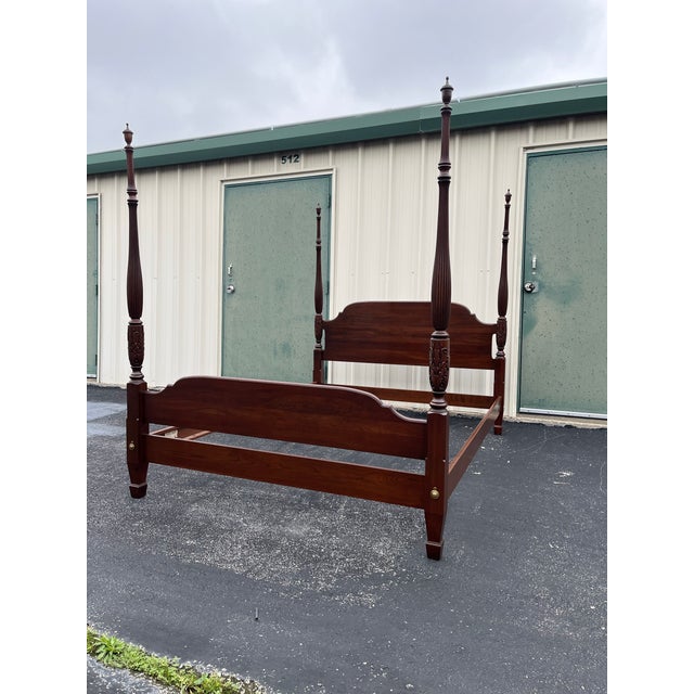 A beautiful vintage four poster cherry bed frame from Ethan Allen’s iconic “Georgian Court” collection. Beautifully carved...