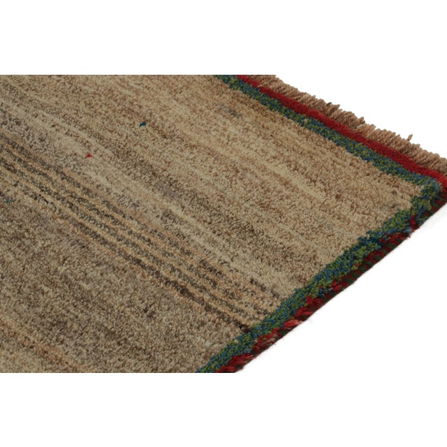 1950s 1950s Vintage Gabbeh Tribal Rug in Beige-Brown Stripes, Open Field For Sale - Image 5 of 8