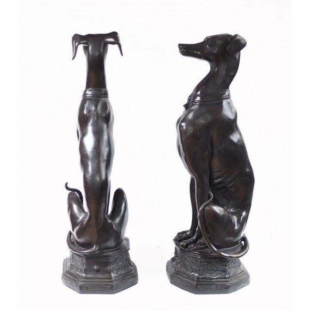 Metal Art Deco Bronze Greyhound Dogs Grey Hounds Statue, Set of 2 For Sale - Image 7 of 14