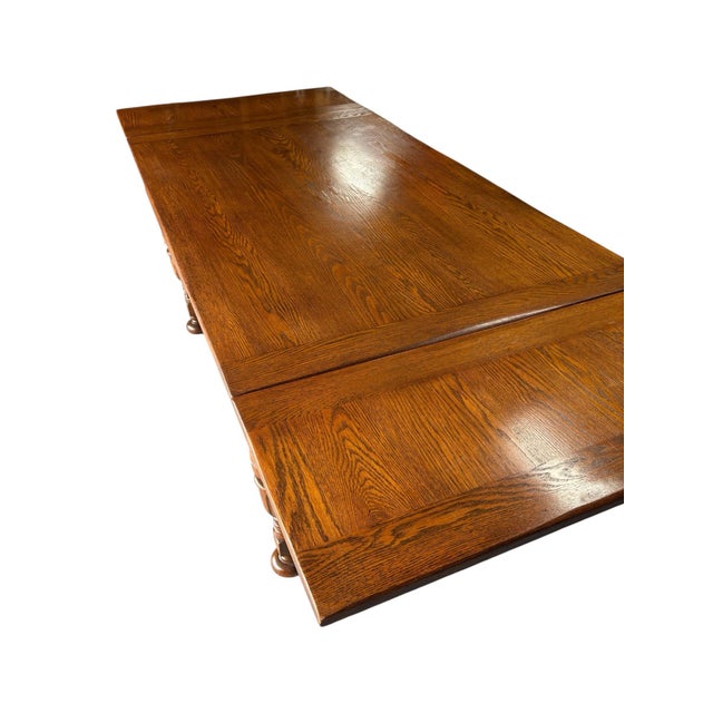 1930s Pristine Solid Oak Draw Leaf Table For Sale - Image 12 of 12
