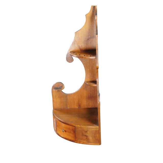 Antique corner pipe / spoon display stand sconce shelf. Made of mahogany featuring a scalloped design with 3 tiers, upper...