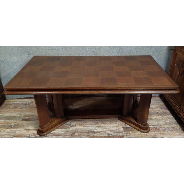 Wood Large Art Deco Extendable Table with Column Legs, 1930s For Sale - Image 7 of 8