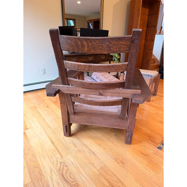 Beautiful antique Mission / Arts & Crafts Morris reclining chair with matching ottoman, crafted from richly figured...