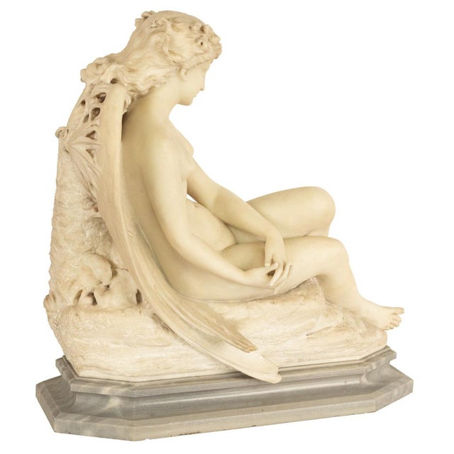Antique Large Italian Grand Tour Carrara Marble Carved Statue Sculpture "Psyche" by Oreste Ferrari, 1880 For Sale - Image 13 of 13