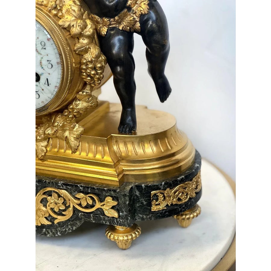 French Early 20th Century Ormolu & Marble Cherub Mantel Clock