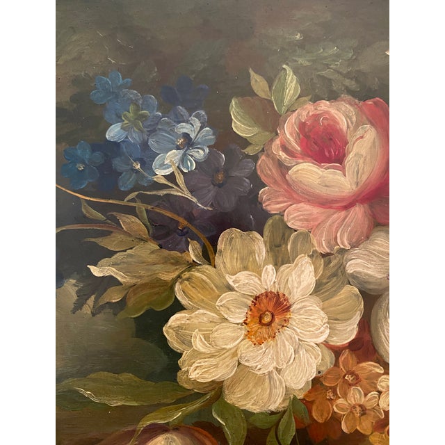Shabby Chic Vintage Hand-Painted Floral Oil Painting Lacquered Tray Wall Art For Sale - Image 3 of 6