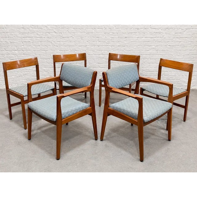 Rare set of Six Mid Century Modern DANISH Dining Chairs by Knud Andersen for C.A. Jensen, c. 1960's. The chairs are all...