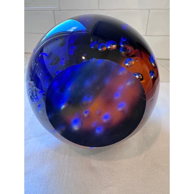 Large 10 Lbs. Studio Art Glass Sphere Controlled Bubble Orb Murano Style Decor Rainbow Paper Weight For Sale - Image 9 of 13