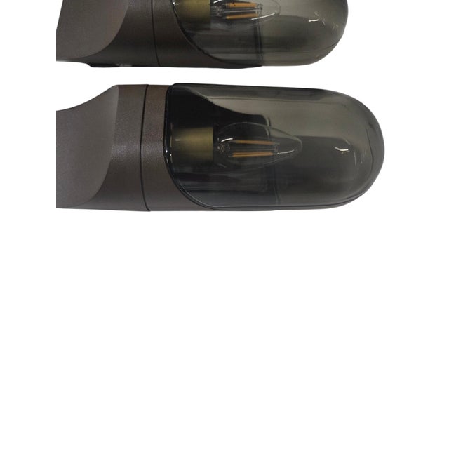 Vintage Space Age Wall Lamps in Smoked Glass, 1970s, Set of 2 For Sale - Image 14 of 15