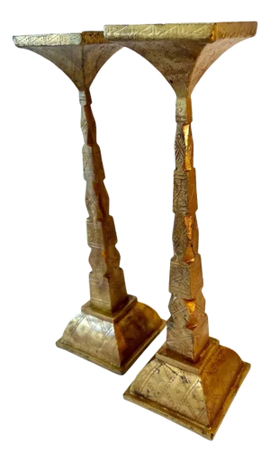 Pair of Gilt Bronze Candle Holders with Etching Design