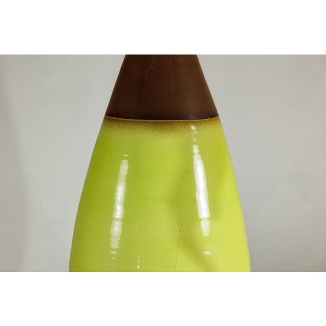 Yellow Late 20th Century Large Yellow and Brown Artisan Ceramic Vase with Teardrop Tapered Form For Sale - Image 8 of 18
