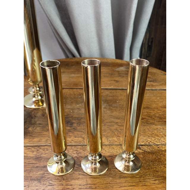 Tubular Candlesticks and Bud Vases in Brass, 1950s, Set of 5 For Sale - Image 10 of 15