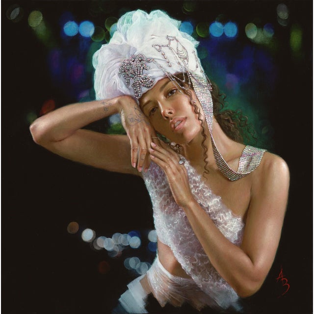 Diaphanous by Alexandra Manukyan | Oil on Belgian Linen Portrait of a woman in elegant attire. For Sale