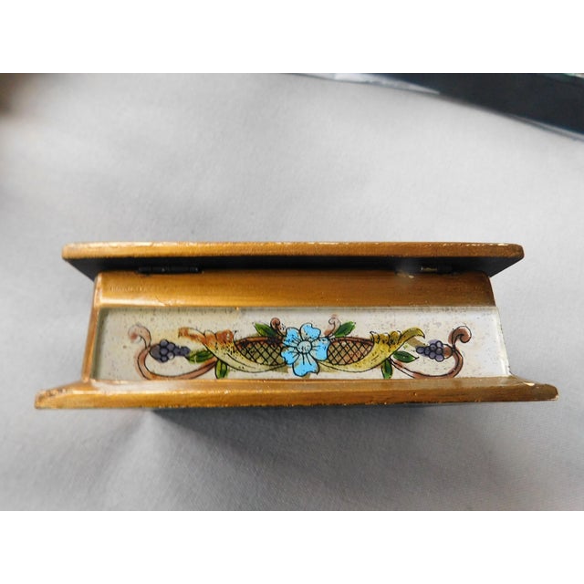 Wood Vintage Hand Painted Floral Jewelry Trinket Box For Sale - Image 7 of 9