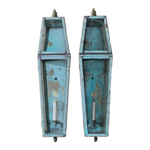 Elegant Pair of Solid Brass Wall-Mounted Lanterns 26”.5 H X 6” W X 6”.5 D