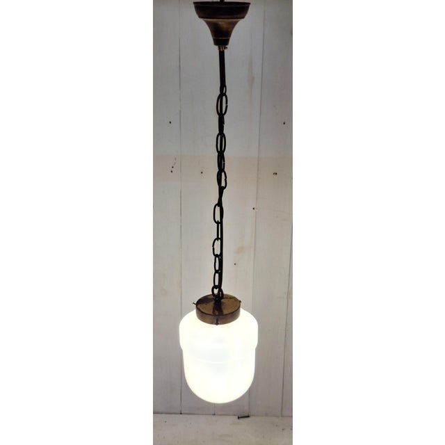 Antique Art Deco German Ceiling Lamp with Pink Marbled Glass Shade on a Brass Mount, 1920s For Sale - Image 6 of 9
