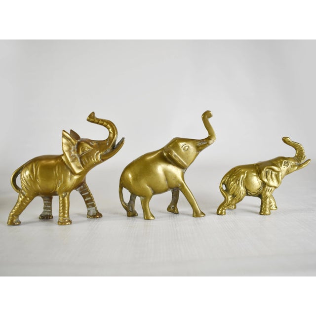 Mid 20th Century Vintage Solid Brass Trunk Up Lucky Elephant Figurines - Set of 5 For Sale - Image 5 of 5