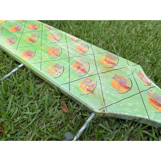 Late 20th Century Hand-Painted Folk Art Fish Wall Towel Rack With Metal Hooks For Sale - Image 5 of 8