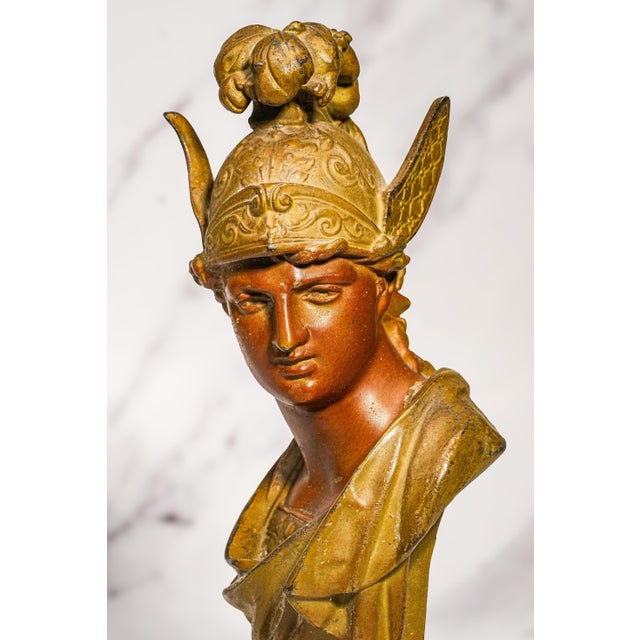 Cast Metal Painted Warrior Bust Antique Victorian Statue Sculpture Home Decor Grand Tour Style For Sale In New York - Image 6 of 12
