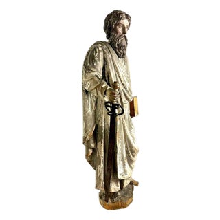 Antique Statue of Saint Paul in Solid Oak For Sale