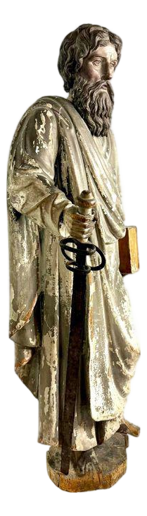 Antique Statue of Saint Paul in Solid Oak