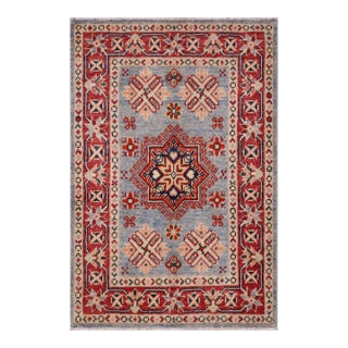 Boho Chic Kazak Tribal Light Blue/Red Wool Rug - 2'0''x3'0'' For Sale