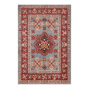 Boho Chic Kazak Tribal Light Blue/Red Wool Rug - 2'0''x3'0''