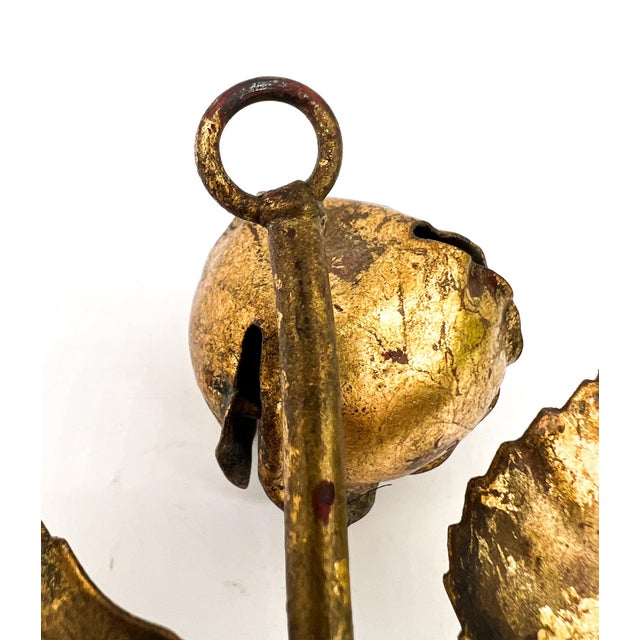 Gold Vintage Italian Tole Gold Gilt Rose Wall Hook – Double Hook Floral Wall Accent – Hollywood Regency, Cottagecore, Shabby Chic For Sale - Image 8 of 9