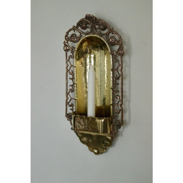 Goldenrod Antique Swedish Arts & Craft Copper & Brass Sconces, Set of 2 For Sale - Image 8 of 16