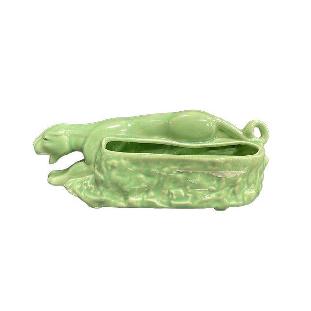 Mid-Century Modern Vintage Green Glazed Panther Planter—attributed to Haeger Pottery, Mid-Century Modern With Art Deco Influence For Sale - Image 3 of 9