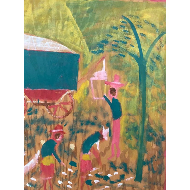 Yellow Late 20th Century “Cotton Farm” Jimmy Lee Sudduth Folk Art Painting For Sale - Image 8 of 13