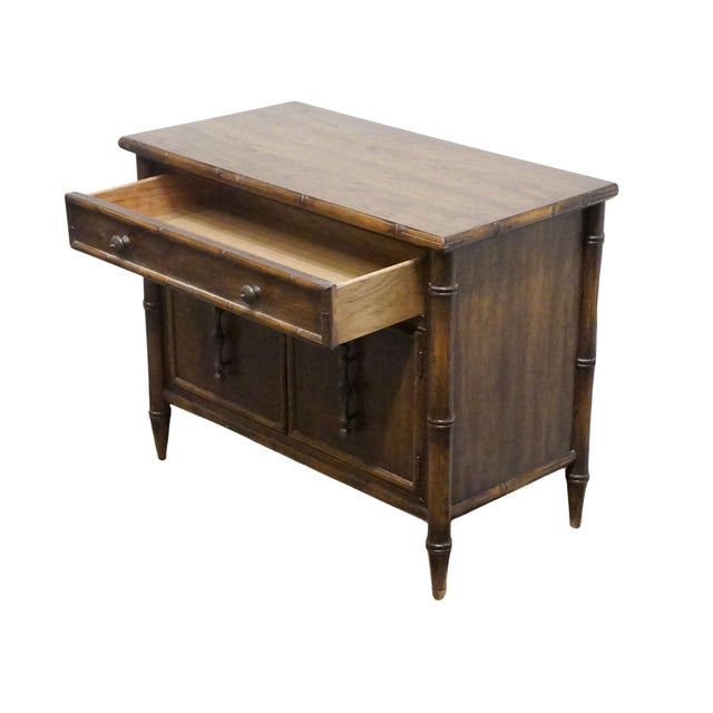 Wood National / Mount Airy Asian Chinoiserie Faux Bamboo 31" Fruitwood Cabinet Nightstand For Sale - Image 7 of 13