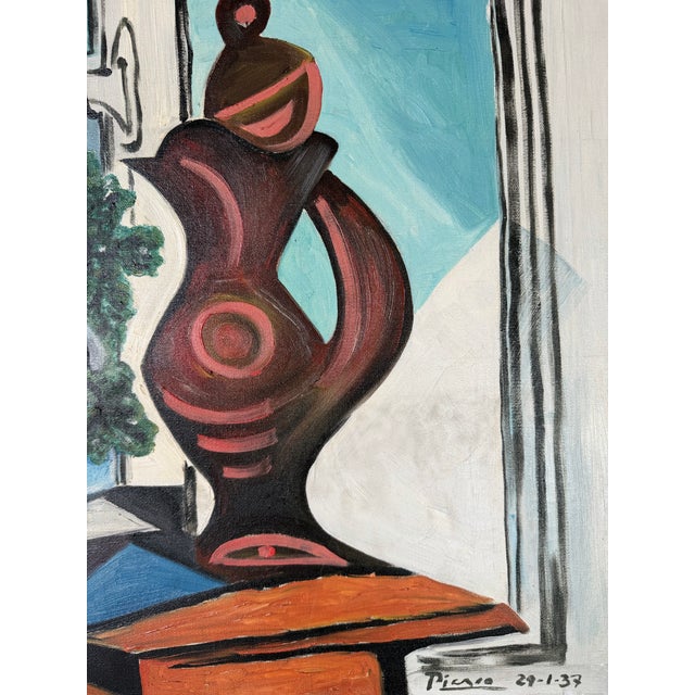 Vintage Pablo Picasso “Compote Dish and Pitcher by Window” 1937 Reproduction Oil on Canvas Painting, Unframed For Sale - Image 10 of 12