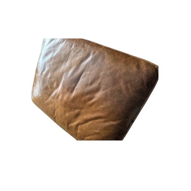 Wood Rh Original Lancaster Leather Ottoman in Cocoa/Down For Sale - Image 7 of 8