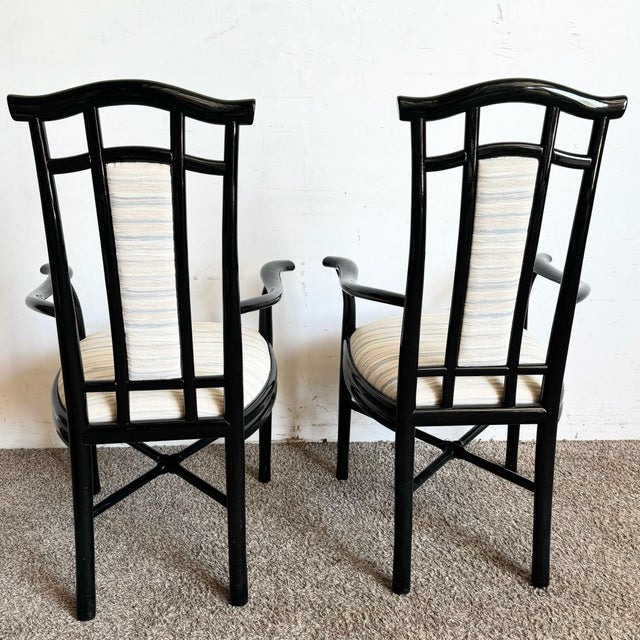 1980s Italian Black Lacquered Sculpted Dining Arm Chairs - Set of 8 For Sale - Image 5 of 8