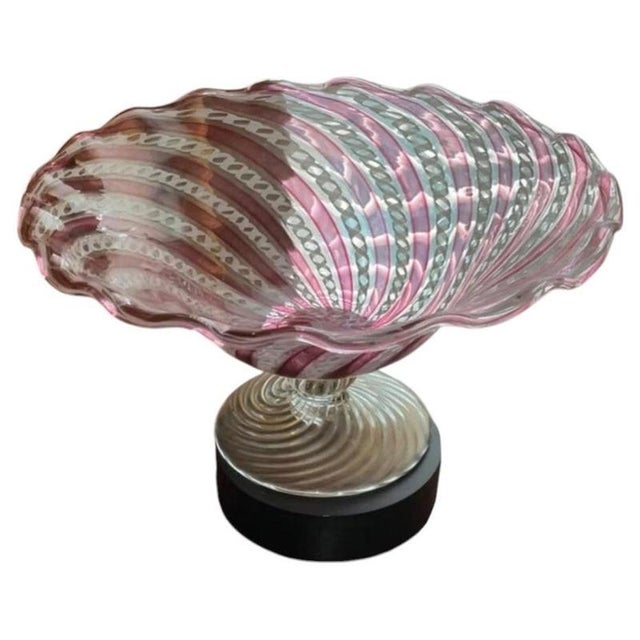 Murano Centerpiece Bowl with Ruby Canes & 24k Gold by Vivarini Zanfirico Latticino, 1960s For Sale - Image 3 of 12