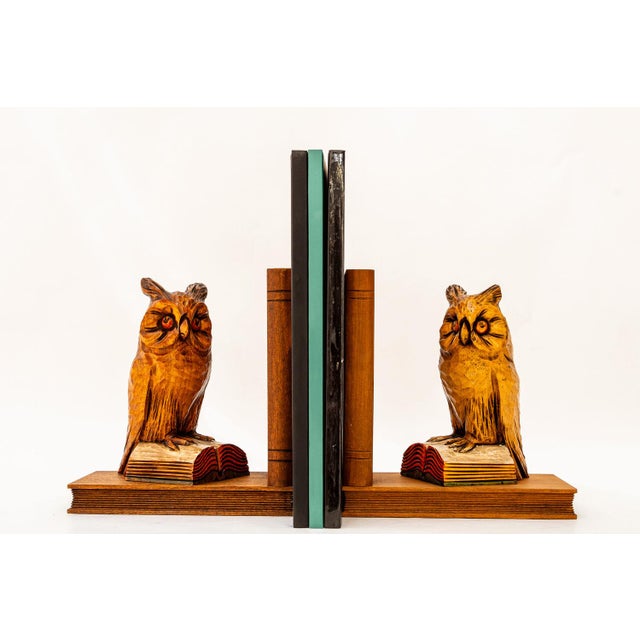 Carved Owl Motive Lime Wood Bookends, Vienna, 1960s, Set of 2 For Sale - Image 14 of 18